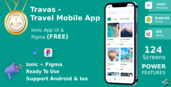 Travel Mobile App | UI Kit | Ionic | Figma FREE | Life Time Update | Travas
